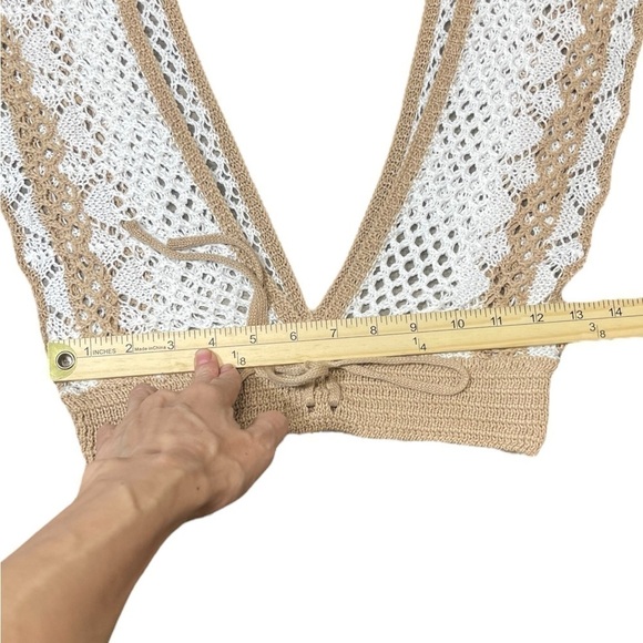 Womens Crochet Sleeveless Crop Top
White & Tan Khaki Size Small Beach Cover up - Picture 14 of 16